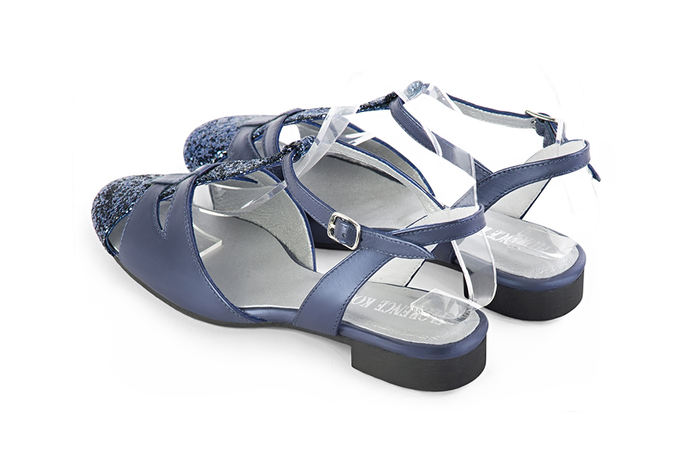 Women's prussian blue elegant T-strap closed-toe heels. Round toe. Thin leather soles - Rear view